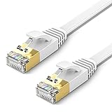 10m Netzwerkkabel Flach - TBMax Cat 7 Ethernet Kabel 10 Gbit/s - Gigabit Lan Kabel 10meter - RJ45 Patchkabel STP kompatibel mit PS5, PS4, Xbox One, Router, TV, Switch, Modem, weiß