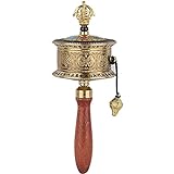 BASICM Handgekurbelte Gebetsmühle Aus Tibetanischem Kupfer Acht Glücksverheißendes Handgekurbeltes Goldenes Rad Sechs-Zeichen-Mantra Tibetischer Haushalt