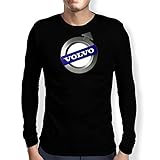 Volvo T-Shirt Logo Clipart Herren CAR Auto Tee TOP Black White Long Sleeves (L, Black)
