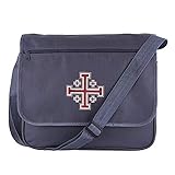 Canvas Messenger Bag, geräumige graue Umhängetasche mit Jerusalem-Kreuz, Schultertasche für Business und Laptop, 35,6 x 30,5 cm