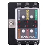 Pithsdp Stromkreis-Blade-Sicherungskasten, 6-Wege-Blatt-Sicherungskasten-Blockhalter mit LED-Warnlicht-Kit für Auto-Van-Boot-Marine