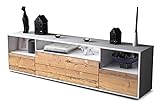 Stil.Zeit TV Schrank Lowboard - AKI - Korpus Weiss matt - Front Holz-Design Pinie - (180x49x35cm) - Push to Open Technik & hochwertigen Leichtlaufschienen - Made in Germany