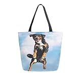 Irud Canvas Tote Bag Appenzeller Sennenhund Hund Casual Schultertasche Groß für Frauen Handtasche Lebensmittel Baumwolltasche Einkaufstasche Wiederverwendbare Handtasche für Draußen