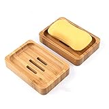 Gurkkst 2 Stück Natürliche hölzerne Bambus Seifenschale Holz Dusche Handgefertigte Seifenkiste Seifen Box Für Seife Scrubber Schwämme Waschbeckenablag