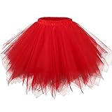 GirstunmBrand Damen 50er Vintage Tüllrock Petticoat Mehrfarbig Bubble Tanzkleid Rock Rot-S/M