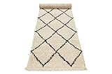 Wecon home, Moderner Hochflor Teppich - Läufer im Berber Style für Wohnzimmer, Flur, Schlafzimmer Studio Two (80 x 150 cm, Creme beige)