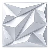 Art3dwallpanels PVC 3D Wandpaneel Diamant für Innenwand Dekor in Weiß Wanddekor PVC Paneel 3D Strukturierte Wandpaneele 12 Stück Fliesen