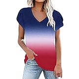 Damen Casual Bedrucktes Oberteile V-Ausschnitt Gradient T-Shirt Blütenhülle Shirt Top Hemdbluse Damenshirt Sommershirts Basic Shirt