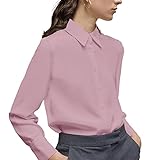 Damen Button-Down-Hemd Klassisch Langarm Kragen Tops Arbeit Büro Chiffon Bluse, Rosa Bluse, Groß