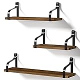 Love-KANKEI Wandregal Holz Dunkelbraun Regal Wand Küchenregal Hängend Schweberegal Holzregal U-Form 3er Set, Ideal für Badezimmer Kinderzimmer Wohnzimmer Küche, Länge 43/33/23