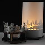 Halle-Skyline Windlicht Schattenspiel Premium Geschenk-Box Souvenir, inkl. Kerzenhalter, Kerze, Projektionsschirm und Teelicht
