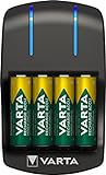 VARTA Plug Ladegerät - LED-Ladeanzeige - Sicherheitsabschaltung - exklusives VARTA Design - Lädt 2 oder 4 AA, AAA gleichzeitig - inkl. 4xAA 2100 mAh Akkus