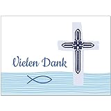 15 x Dankeskarten mit Umschlag - Fisch im Wasser mit Kreuz - Danksagung/Bedanken/Danke sagen zur Taufe, Kommunion, Konfirmation, kirchlich