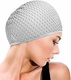 Erwachsene Badekappe, Unisex Wasserdicht Schwimmkappe für Herren Damen, Lange Haare Silikon Swimming Cap Bademütze für Männer Frauen für Kurze und Lange Haare Silber