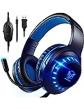 Pacrate Gaming Headset für PS4/PS5/Xbox One/PC/Nintendo Switch, PS4 Kopfhörer mit Kabel Xbox Headset mit Mikrofon, Noise Cancelling PS5 Headset mit LED Xbox Series X S Headsets - Blau
