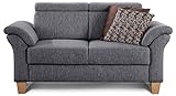 Cavadore 2-Sitzer Sofa Ammerland / Couch mit Federkern im Landhausstil / Inkl. verstellbaren Kopfstützen / 156 x 84 x 93 / Strukturstoff grau