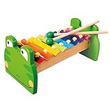Mertens Xylophon Frosch, Spielzeug für Kinder ab 1,5 Jahre (Musikinstrument für Kinder aus Holz & Metall, 8 Klangplatten, kindgerechtes Frosch-Design, Holzspielzeug inkl. 2 Holz-Schlägel), Mehrfarbig