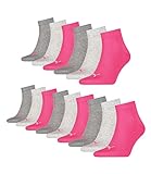 PUMA unisex Quarter Sportsocken Kurzsocken Socken 271080001 15 Paar, Farbe:Mehrfarbig, Menge:15 Paar (5x 3er Pack), Größe:35-38, Artikel:-656 middle grey melange/pink