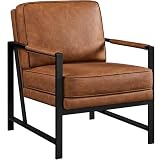 Yaheetech Retro Sessel Stuhl Lehnstuhl Relaxsessel mit Rückenlehne Einzelsessel mit Metallrahmen und Kunstleder, Hellb