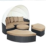 Garden Round Sofa Lounger Set - Wicker Rattan Round Daybed with Retractable Canopy - Patio Furniture for Outdoor Lawn Backyard Poolside 78.7'