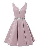 HUINI Satin Cocktailkleider Kurze Ballkleider Abendkleider Glitzer A-Linie Brautjungfernkleider Rückenfreies Ballkleid Staubige Rose 52