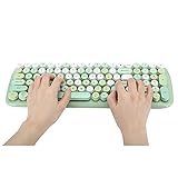 Kabellose Tastatur, Vintage Schreibmaschinen Design Funktastatur Bluetooth Tastatur Mechanische Gaming Tastatur für Windows, PC, Laptop(Avocado-Grün)
