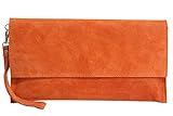 AMBRA Moda Damen Wildleder Clutch Handtasche veloursleder Tasche Handschlaufe WL811 (Orange)