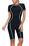 FEOYA Damen Ganzkörper-Badeanzug Rashguard Einteiler Kurzarm Bein Bademode mit UV Sonnenschutz - L