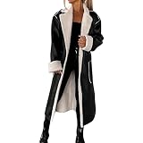 Lederjacke Damen Lang Wintermantel Mit Teddyfleece Winterjacke Reverskragen Ledermantel Gefüttert Übergangsmantel Kunstlederjacke Parka Übergangsjacke Leder Trenchcoat Jacke Langer Kunstleder M