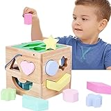 Ecoticfate Form-Würfel-Blöcke,Intellektuelles Formensortierspielzeug - Formlernspielzeug Baby Kognitive Passende Geometrische Holzbausteine ​​​​Intelligenzbox