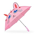 Relaxdays Regenschirm Kinder, 3D Motiv Katze, Kinderregenschirm Mädchen, Ø 78 cm, Polyester, kleiner Stockschirm, rosa