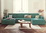 Bestmobilier Dellia – Wohnlandschaft U-Form – 7-Sitzer – mit Schlaffunktion – mit Bettkasten – aus Cord B