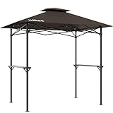 Wiltec Grillpavillon in Kaffee 245 x 152 x 242 cm, BBQ Pavillon mit Rauchabzug, Grillüberdachung mit wasserfester Dachplane, Grillzelt mit 2 Ablag
