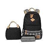 MingSheng Backpack, 3pcs School Backpack Canvas Laptop Daypack Schoolbag Bookbag Lunch Bag Purse Set for Teenage Girls
