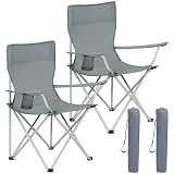 AMHANCIBLE Campingstuhl Faltbar 2er Set, Angelstuhl Klappbar mit Getränkehalter, Klappstuhl Camping mit Armlehnen und Tragetasche, Campingstühle 2er Set Leicht,bis 120Kg Belastbar, Grau OCC01GY