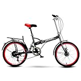 MIAOYO 20 Zoll Tragbar Faltrad,Zentrale Spirale Stoßdämpfer Pendler-rennrad Für Erwachsene,Variable Geschwindigkeit Faltbare City Fahrrad Fahrrad,Rot,20'