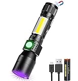 UV Taschenlampe 3 in 1 UV Lampe, LED Taschenlampe USB Aufladbar Magnet Zoombar, Banral Wasserdicht COB Arbeitsleuchte, 7 Modi, 395nm Ultraviolett Licht Urin detektor für Haustier (1PC)
