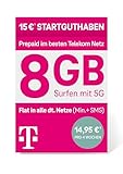 Telekom MagentaMobil Prepaid L SIM-Karte ohne Vertragsbindung, 5G inkl. I 8 GB & Allnet Flat (Min, SMS) in alle dt. Netze + EU-Roaming I Surfen mit 5G/ LTE Max & Hotspot Flat I 15 EUR Startguthaben