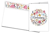 Friendly Fox Einladung Blumen - 12 Einladungskarten zum Geburtstag Taufe Konfi Kommunion Hochzeit - Klappkarten blanko mit Umschlag - florales Design