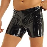 Darringls Herren Lack Leder Hotpants Kurze Hose Hipster Lack Leder Wetlook Männer Unterwäsche Schwarz Lederoptik Booty Shorts Pantys Hot Pants Unterwäsche Wetlook Design Gogo Clubw