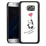 Holz Case kompatibel mit Samsung Galaxy S7 Edge Walnuss Handyhülle Echtholz Hülle Panda Liebe Valentinstag