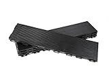 FORTENA Terrassenfliesen aus Kunststoff – 15 x 60cm, 4 Stück, 0,36 qm, Anti-Rutsch-Oberfläche, Klickfliesen in Holzoptik, Bodenbelag, grau, antrazhit, witterungsbeständig (Antrazhit)