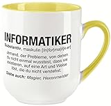 vanVerden Curved Tasse - Informatiker Wikipedia Spruch Motto Motiv Berufe - beidseitig Bedruckt - Geschenk Idee Kaffeetasse, Tassenfarbe:Weiß/Gelb