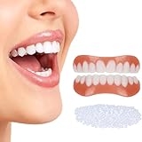 2 Paare Zähne Veneers, Sicher und Bequem Kosmetische Lächeln Zähne Furniere Obere und Untere mit Thermal Klebend Perlen für Männer Frauen Vorübergehenden Behebung Von Zahnprob