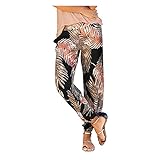 YAOBF Bleistifthose Casual Carpi Hose mit Taschen Leinenhose Weites Bein Damen Sweathose Drucken Freizeithose （Schwarz 9,S