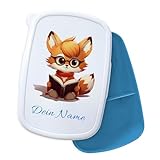 GRAZDesign Brotdose Fuchs mit Namen personalisiert, Jausenbox für Kinder Kindergarten und Schule, Geschenk zur Einschulung - blau