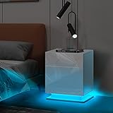TUKAILAI 1 PCS Weißer Nachttisch mit LED-Licht und 3 Schubladen zur Aufbewahrung Nachttisch Hochglanz-Frontbettschrank für Zuhause, Wohnzimmer, Schlafzimmermöbel