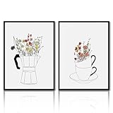 NymphFable Wildflower Leinwand Bilder Blumen in Kaffeetasse, Vintage Minimalist Wandposter für Schlafzimmer Wohnzimmer Dekor 12x16 ohne Rahmen 2er S