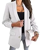Minetom Damen Cardigan Elegant Blazer Langärmliger Anzugjacke Einfarbig Blazer Business Slim Fit Bolero Jacke Anzug Trenchcoat Weiß 34