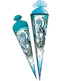 Schultüte - Drache/Eisdrache - 35-100 cm - Größe wählbar - mit Holzspitze - 6 eckig - Tüllabschluß - Zuckertüte - Roth - Jungen Junge - Drachen Ritter R
